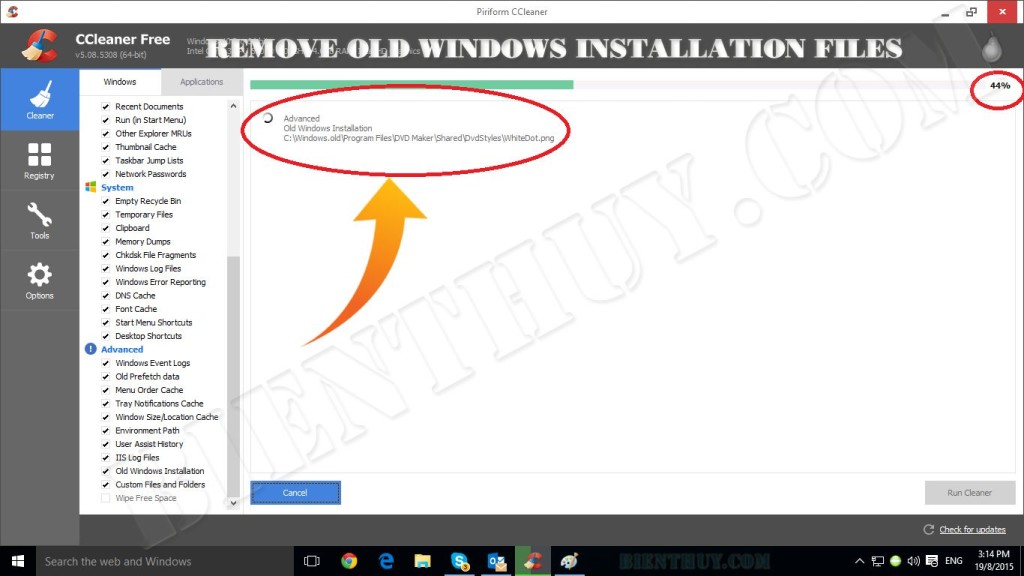 Remove Old Windows Installation Files bằng Ccleaner