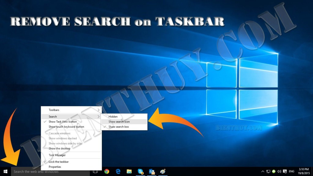 Thủ thuật cho windows 10 chạy nhanh sau khi nâng cấp 2 Windows 10 - How to Show Search Icon on Taskbar